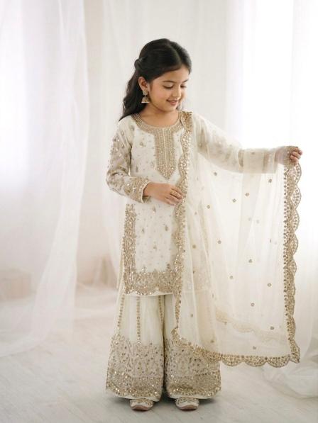 Kids Ethnic Wear ZSR 3169 Fendy Silk White Mumbai wholesale children boutique clothing